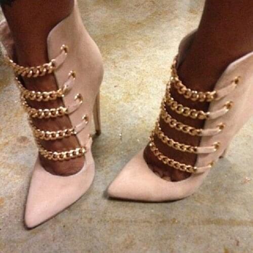 ASHIOFU Handmade New Ladies High Heel Pumps Chains-deco Pointed-toe Wedding Party Dress Shoes Evening Fashion Court Shoes