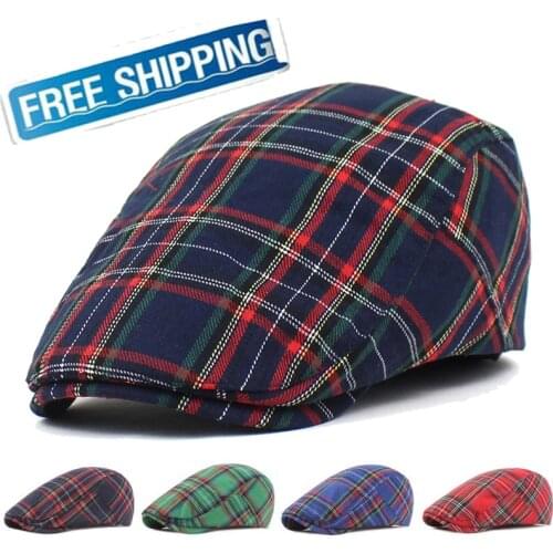 Adjustable Fine Stripe Lattice Berets Hat Women Men Spring Summer Plaid Visors Red Green Blue Duckbill Literary Checkered Cap