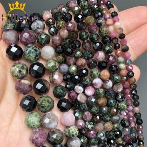 AAA Natural Stone Beads Faceted Colorful Tourmaline Gem Loose Beads For Jewelry Making DIY Bracelet Necklace 15'' 4/6/8/10mm