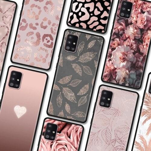 Black Case For Samsung Galaxy A22 A51 A12 A21s A71 A31 A52 A32 A02s A72 A42 A02 A01 A11 TPU Fundas Pink Rose Bling Picture