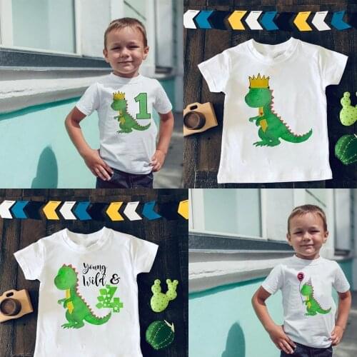 Dinosaur Happy Birthday Kids T-Shirt Children Summer Short Sleeve Tshirt Party Shirt Dinosaur Theme Gift Boys Girls Fashion Tee