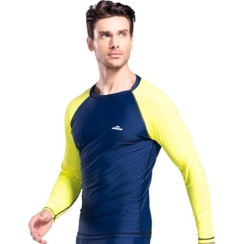 Men Top Sharkskin Waterproof Long Sleeve Swimsuit Sunscreen Rash Guard Swim Surf T Shirt Rush Guards