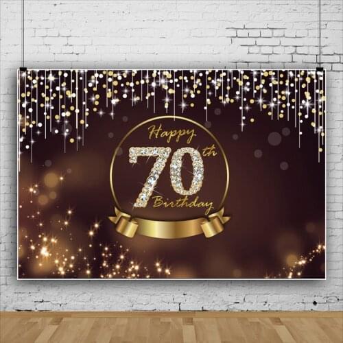 70th Birthday Brown Glitter Backdrops Photocall Vinyl Background Indoor Decorations for Party Portrait Photography Props