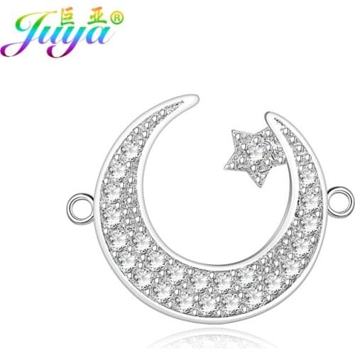 Supplies For Muslim Jewelry Cz Rhinestones Allah Islamic Crescent Charm Connectors Accessories For Women Bracelet Earring Making