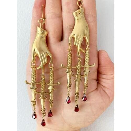 The Golden Hand & Dagger Earrings,gothic Earrings,statement earrings,witchy