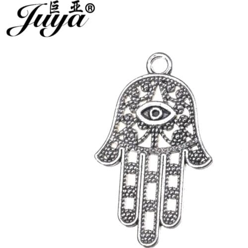 JUYA High Quality Diy Evil Eyes Charms 33.5x20mm 5pcs/lot Cheap Jewelry Making Crafts Lucky Hamsa Hands Pendants AO0572