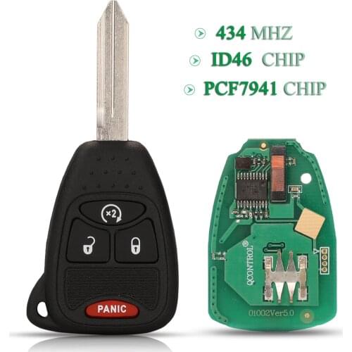 Bilchave 3+1 Buttons For Jeep Cherokee Commander Grand Liberty Wrangler Fob 434MHZ ID46 PCF7941 Chip Remote Car Key Replacement