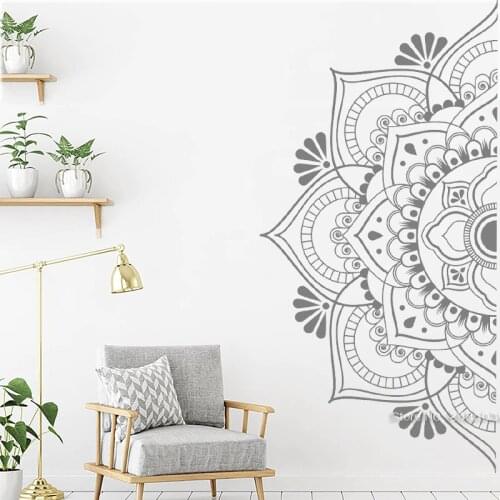 Beautiful Half Mandala Wall Sticker For Bedroom Datura Flowers Murals Self Sticking Wall Decals Home Decor Vinyl Stickers LC1469