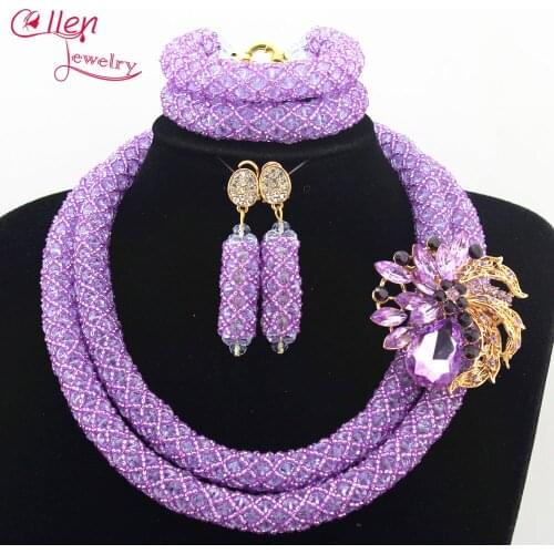 Colorful precious Nigerian Wedding Bridal African Beads Jewelry Set Handmade Indian Dubai Necklace Bracelet Earrings Sets N0031