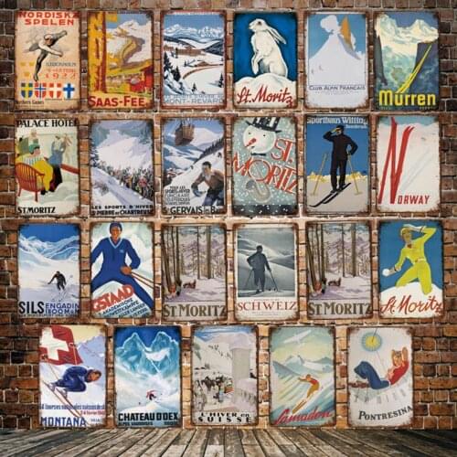 [ Mike86 ] Norway St moritz Skiing Metal Sign Vintage Store Retro Iron Painting Cites Poster Art 20*30 CM LT-1838