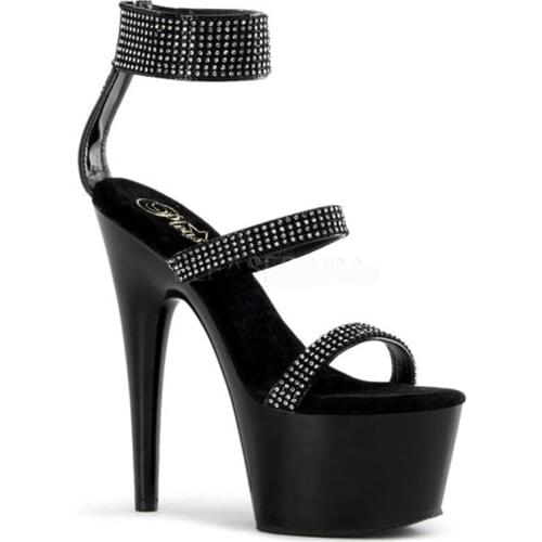 Fashionable female high-heeled shoes 17CM, sequined upper, zipper mouth, sexy stage show sandals