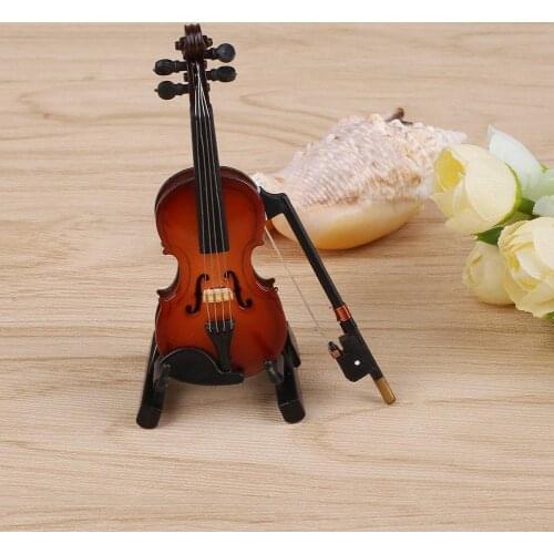 Music Musical Instrument Violin Practical Toy Wooden Children Learning Elegant Miniature Gift with Stand