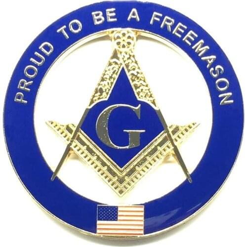 3" Masonic Car Emblem Gold Proud To Be A Freemason US Flag Mason Auto Truck Motorcycle Decal Sticker Badge With Red Adhesive