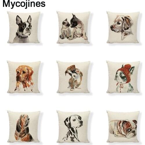 French Bulldog Cushion Covers 45x45CM Lumbar Decorative Pillow Cover Lovely Pug Dogs Print Cotton Linen Decorative Pillowcase