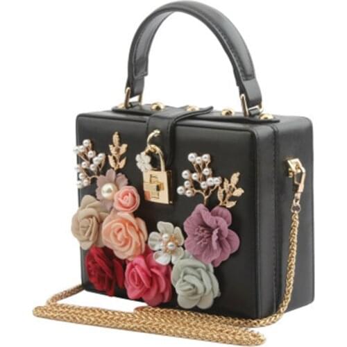 New handbag lock buckle small box bag diamond flower portable small square bag shoulder slung chain dinner womens bag