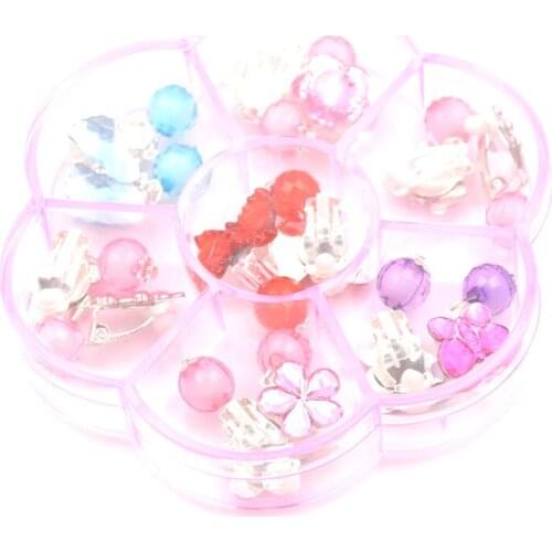 New 7Pairs/Box Lovely Earrings Clip-On No Pierced Pendant Design For Children