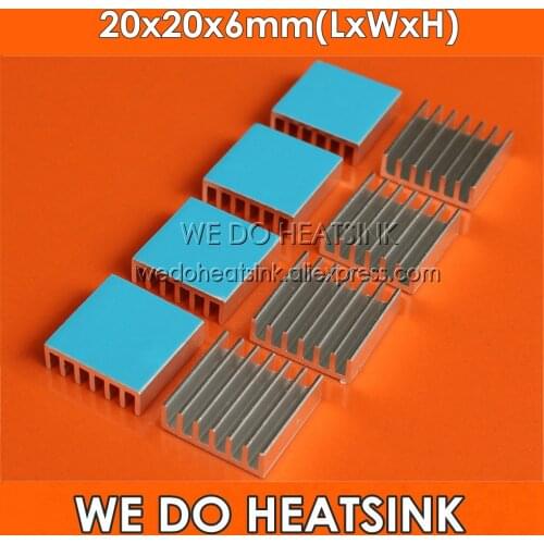 Wholesale 20x20x6mm Silver Aluminum Heatsink IC Chipset Heat Sink Radiator With Thermally Conductive Adhesive Transfer Tape Pads