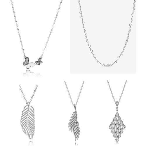 100% S925 Sterling Silver Genuine BRILLIANT BOW Kette Shimmering Phoenix Feather CASCADING GLAMOUR NECKLACE Damen Halskette