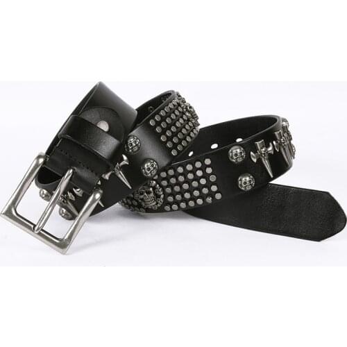 Luxury Designers Belt Vintage Rivet Genuine Leather Punk Skull Belt for Women Men Jeans Metal Strap Waist Pins Buckle Waistband