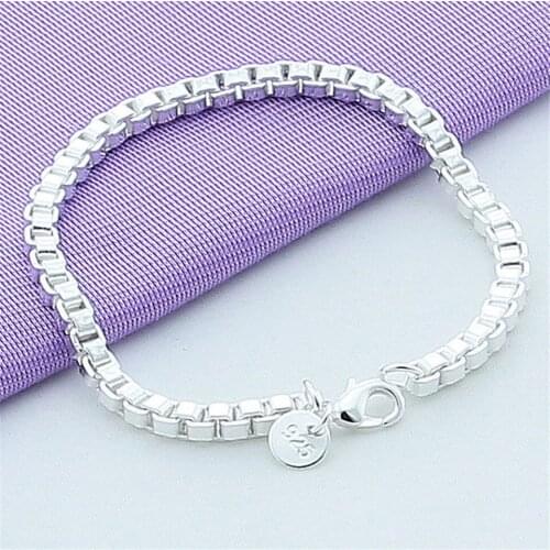 Silver 925 Sterling Square Box Chain Bracelet For Women Fashion Charm Wedding Engagement Party Jewelry Gift
