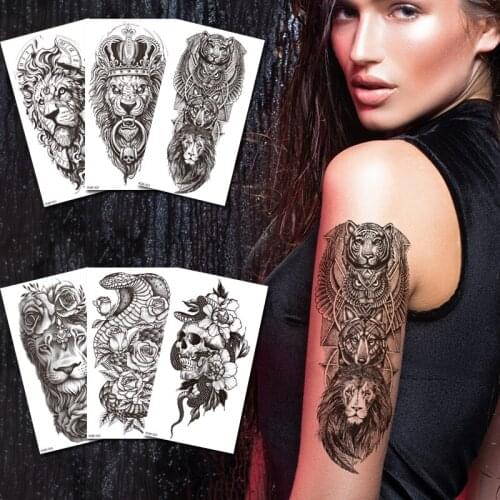 Waterproof Temporary Tattoo Sticker Lion King Crown Cross Heart Pattern Fake Flash Tatoo Black Body Art Women Men forehand tatoo