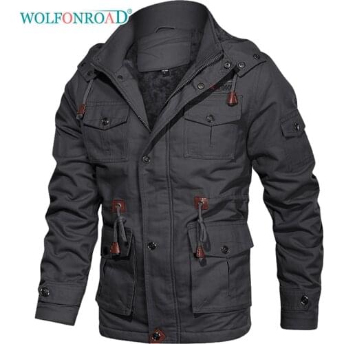 WOLFONROAD Outdoor Mens Coat Winter Thermal Fleece Jacket Military Cargo Windbreaker Coats Men Hiking Walking Jackets Overcoats