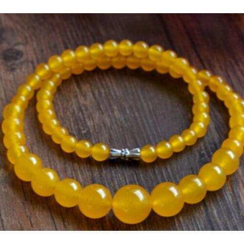 Jewelry 6-14mm Natural Yellow stone Round Beads Necklace 17"