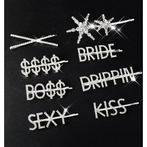 Latest Hair Clip Wedding Bling Hair Pins for Girls Rhinestone Bride Letter Word Cheveux Star Hair Jewelry Accessories