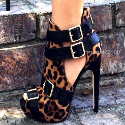 Luxury Brand Design Leopard Customize Womens Fashion Shoes Sexy Punk High Heels Summer Boots Sandals Plus Size 45 46 47