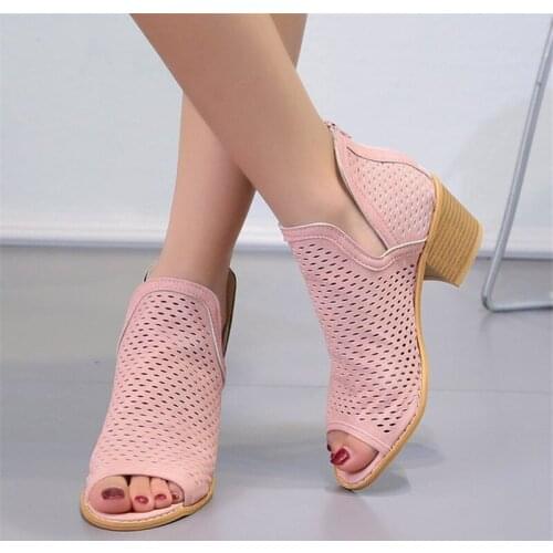 Women Chunky Heels Sandals Hollow Out Open Toe Wear-resistant Anti-slip Shoes for Summer JL