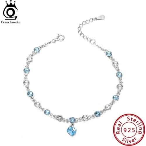 ORSA JEWELS Luxury 100% 925 Silver Bracelet for Girls Sparkling Austrian Crystal AAAA Cubic Zirconia Women Accessories SWB01