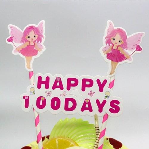 1pc Happy Birthday 100 Days Cartoon Party Cupcake Toppers Picks Kids Children Birthday Party Decoration Baby Shower Supply Gift
