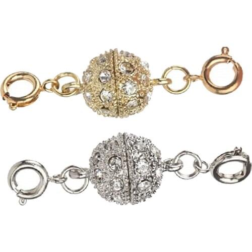 2 Sets Magnetic Lobster Clasps Kit, Rhinestone Ball Magnetic Clasps, Perfect for Jewelry Necklace Bracelet Making Accessories
