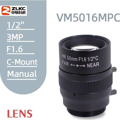 3.0Megapixel lens 50mm F1.6 3MP Machine Vision Lens Manual Iris FA Lens for Industrial Camera C-Mount Low Distortion CCTV Lens