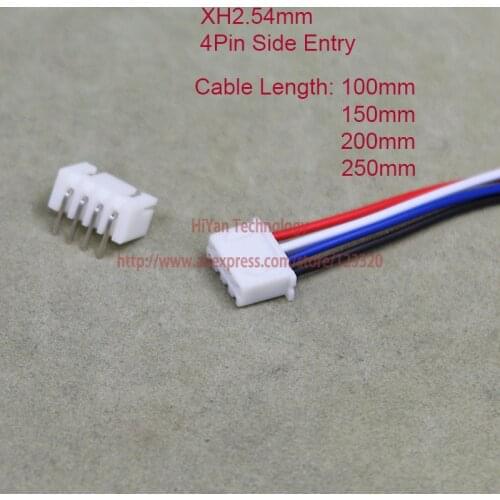 25sets XH2.54 JST 2.54mm Pitch Side Entry 4Pin Connector 100mm To 250mm with 1007 26AWG Electronic Wire Cable 4P Pin Header
