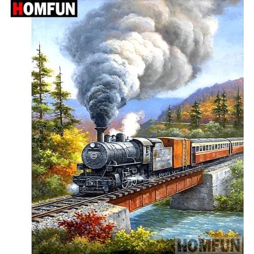 HOMFUN 5D DIY Diamond Painting Full Square/Round Drill "Train scenery" 3D Embroidery Cross Stitch gift Home Decor A01809