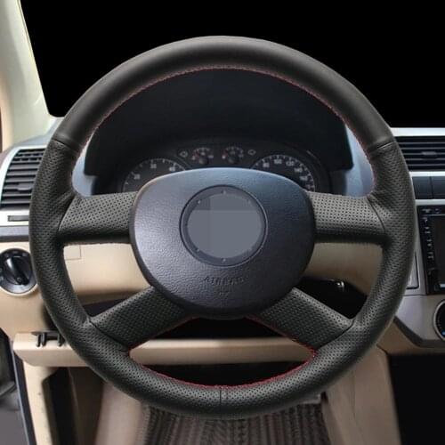 Car Products DIY Black Non-slip Genuine Leather Car Accessories Steering Wheel Cover For Volkswagen VW Polo 2003 2004 2005 2006