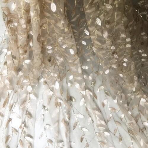 Shiny Sequin Tree Leaf Embroidered Lace Fabric For Clothing Wedding Dress Skitr designer fabric Mesh Fabric
