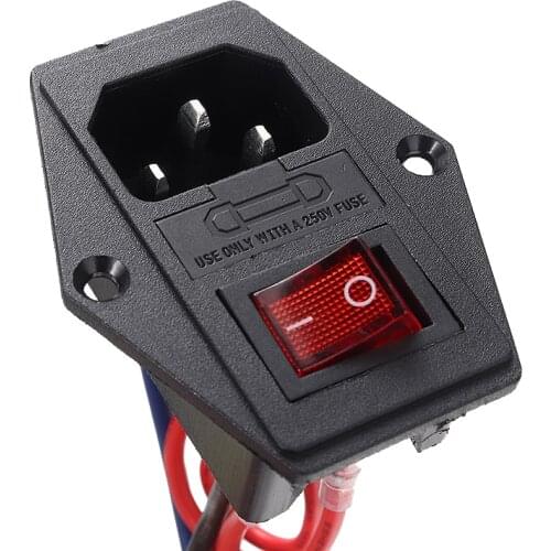220V Power Supply Switch 3pin AC Power Socket with Red Triple Rocker Switch Tripod with Fuse for 3D Printer Parts