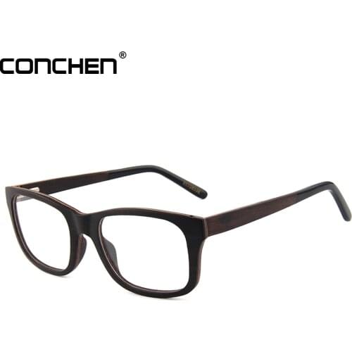CONCHEN Wooden Eyeglass Frames Men Optical Plain Glasses Women Full Frame Vintage Wood Eyewear Frame Bamboo
