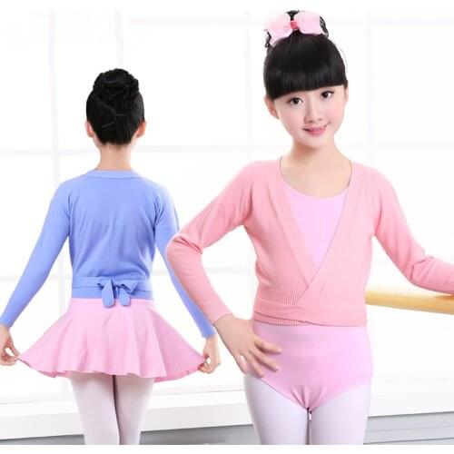 Winter Autumn Warm Child Girls Ballet Wrap Sweater Cardigan Dance Clothes Kids Warm Long Sleeve Waist Belt Sweater