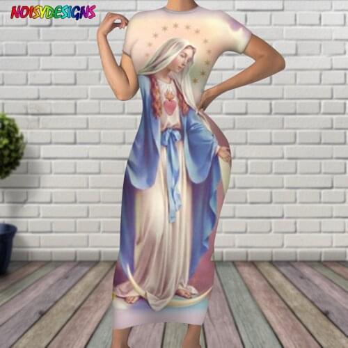 NOISYDESIGNS 2021 Summer Womans Dress Fashion Virgin Mary Printing Bodycon Long Maxi Dress Sexy Dresses Vestidos Plus Size