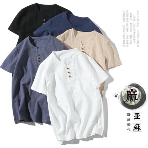 Summer thin type of flax short sleeve T-shirt man Chinese wind loose big yards mens wear