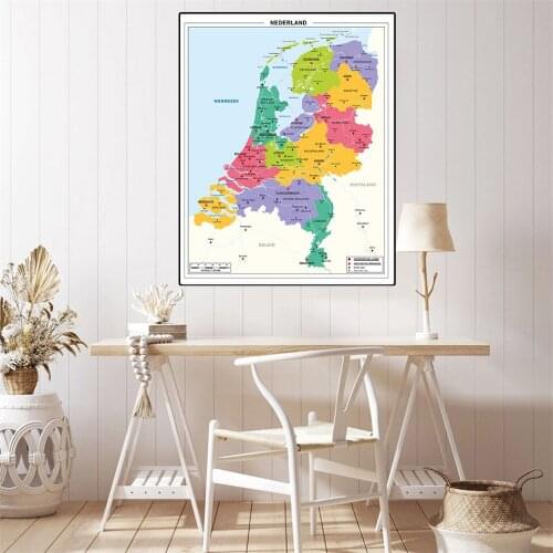 42*59cm The Netherlands Map In Dutch Small Size Poster Canvas Painting Wall Art Home Decoration School Supplies Travel Gift