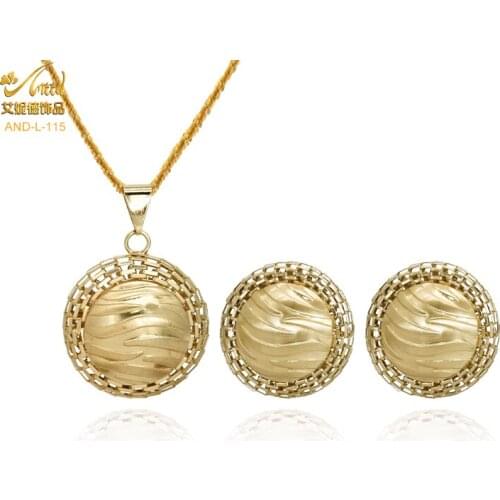 Ethiopian Wedding Bridal Gifts Ornament 24K Gold Color Jewelry Sets For Women 2021 Pendant Necklace Round Earring Jewellery Set
