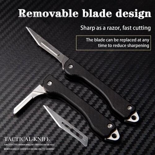 G10 mini keychain knife utility knife portable knife foldable multifunctional outdoor self-defense EDC Tool Free 10 Blades