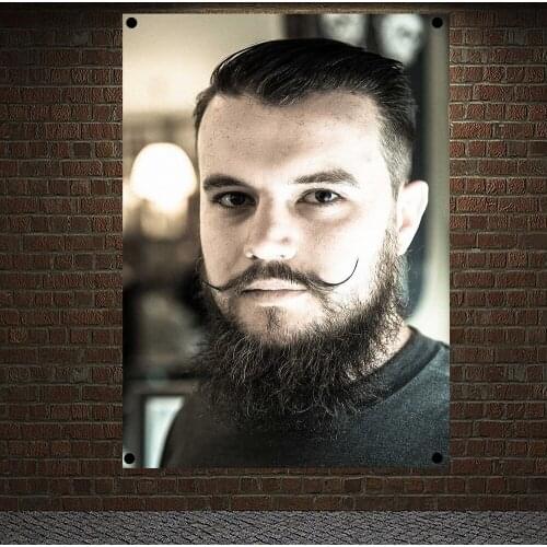 Mens popular hairstyle Beard Barber Shop Poster Signboard Tapestry Banner Flag Wall Art Wall Sticker Background Hanging Cloth E