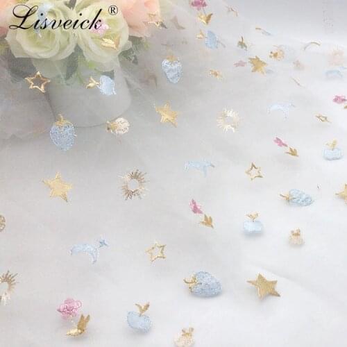 1meter135cm Summer new mesh fruit star embroidery fashion tulle lace fabric diy womens skirt childrens dress fabric
