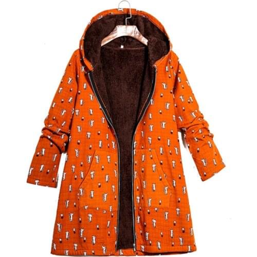 New Winter Cotton And Linen Printed Jacket Plush Season Mid-length Cotton Jacket Loose Oversized Femme Qn