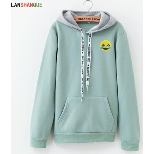 Autumn Winter M-XXL Women Sweatshirts Cartoon Cute Expression Print Hoodies 2018 Female Black White Pink Pullover Sportwear